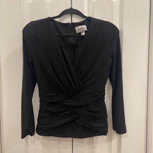 Joseph Ribkoff Women’s Size 6 Black Draped Ruched Long Sleeve Top